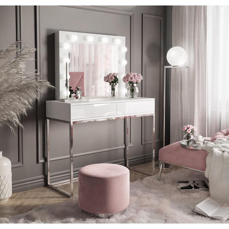 Grey corner dressing table deals with mirror